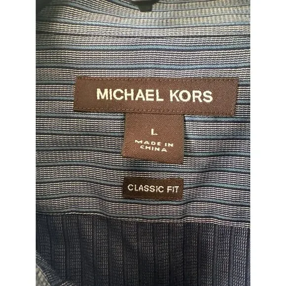 Michael Kors Striped Blue Button Down Shirt Classic Fit Cotton Men's Size Large - Picture 2 of 7